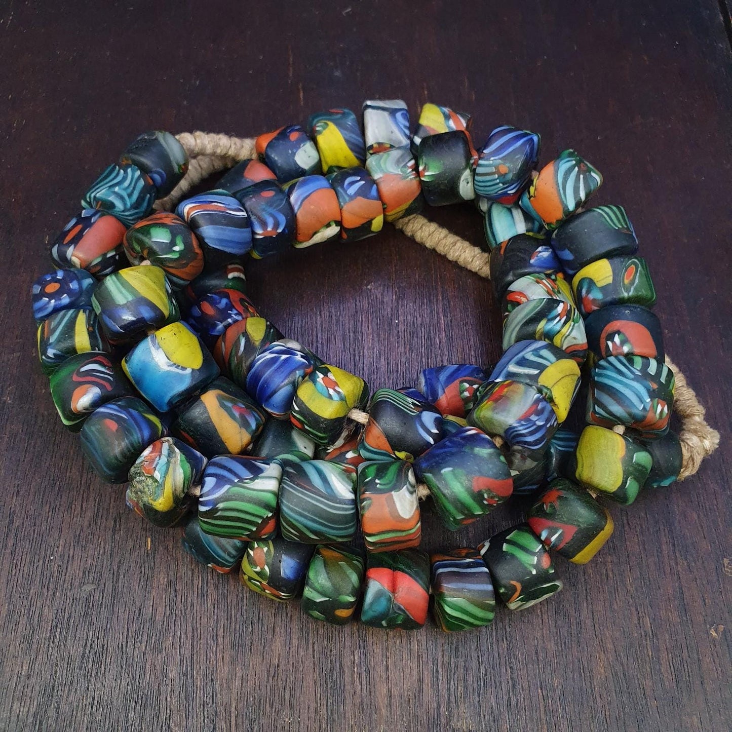 Vintage venetian style mosaic glass beads extra long necklace gift