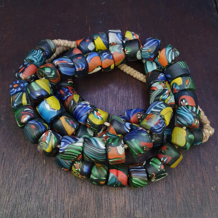 Vintage venetian style mosaic glass beads extra long necklace gift