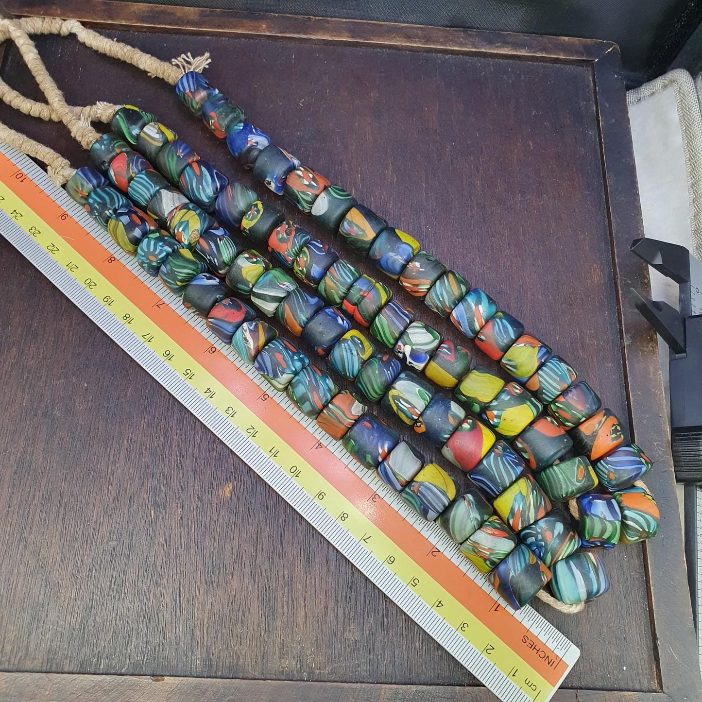 Vintage venetian style mosaic glass beads extra long necklace gift
