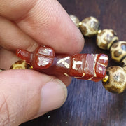 Agate Animal Pendant, Vintage Tibetan Bracelet - Burmese Pumtek Beads, Multicolor Strands | Carved Figurine