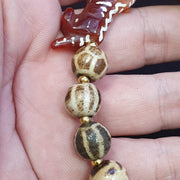 Agate Animal Pendant, Vintage Tibetan Bracelet - Burmese Pumtek Beads, Multicolor Strands | Carved Figurine