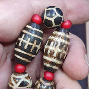 South asian burmese old pumtek petrified wood stone beads long necklace #j5