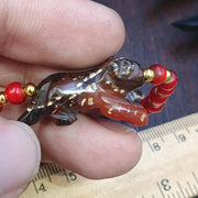 Antique Dzi Agate, Tibetan Carved Animal Bracelet | Multi-Hued Beads, Handcarved Figurines | Elastic Fit