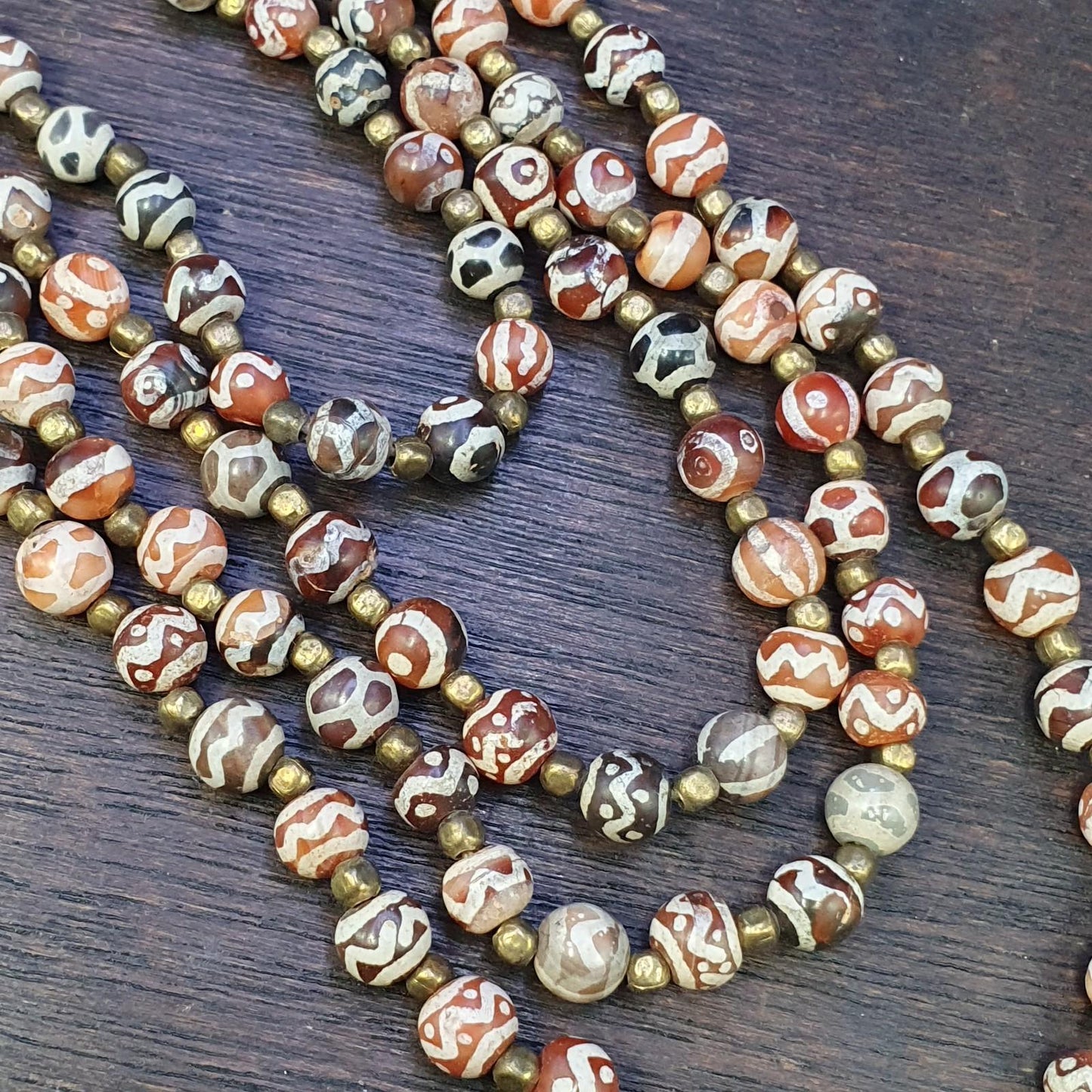 Antique etched agate decorated carnelian coral tuquoise beads necklace