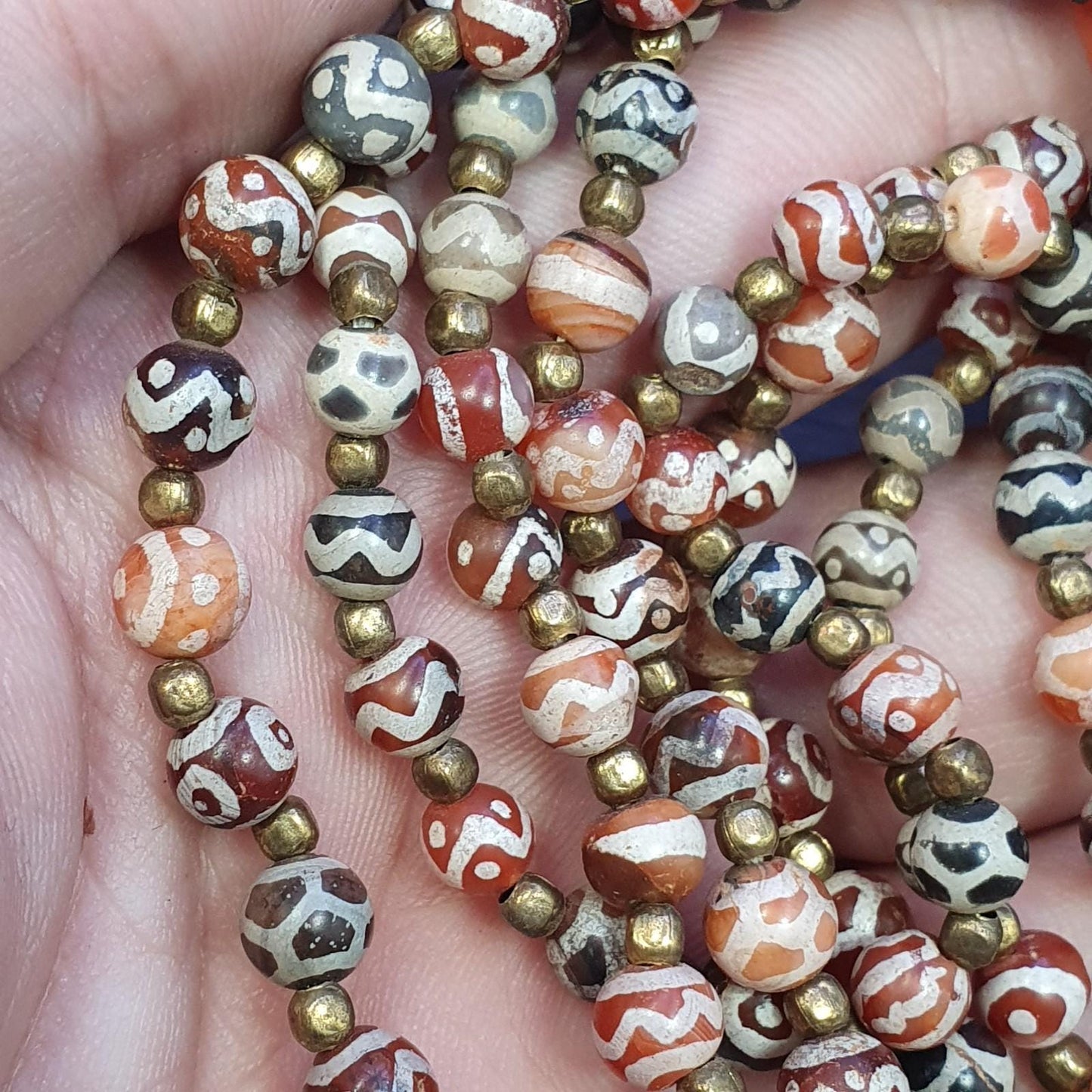 Antique etched agate decorated carnelian coral tuquoise beads necklace