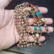 Antique etched agate decorated carnelian coral tuquoise beads necklace