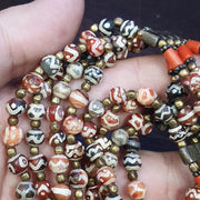 Antique etched agate decorated carnelian coral tuquoise beads necklace