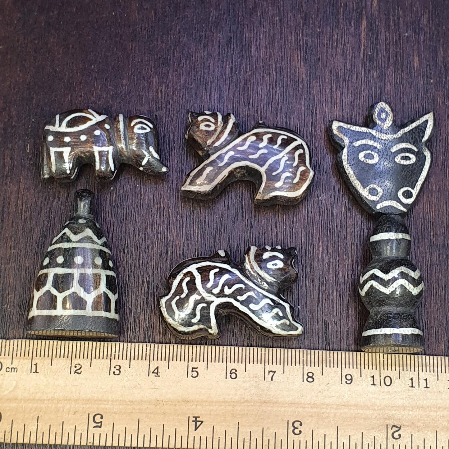 Lot 6 south asian burmese old pyu pumtek petrified wood stone beads pendants