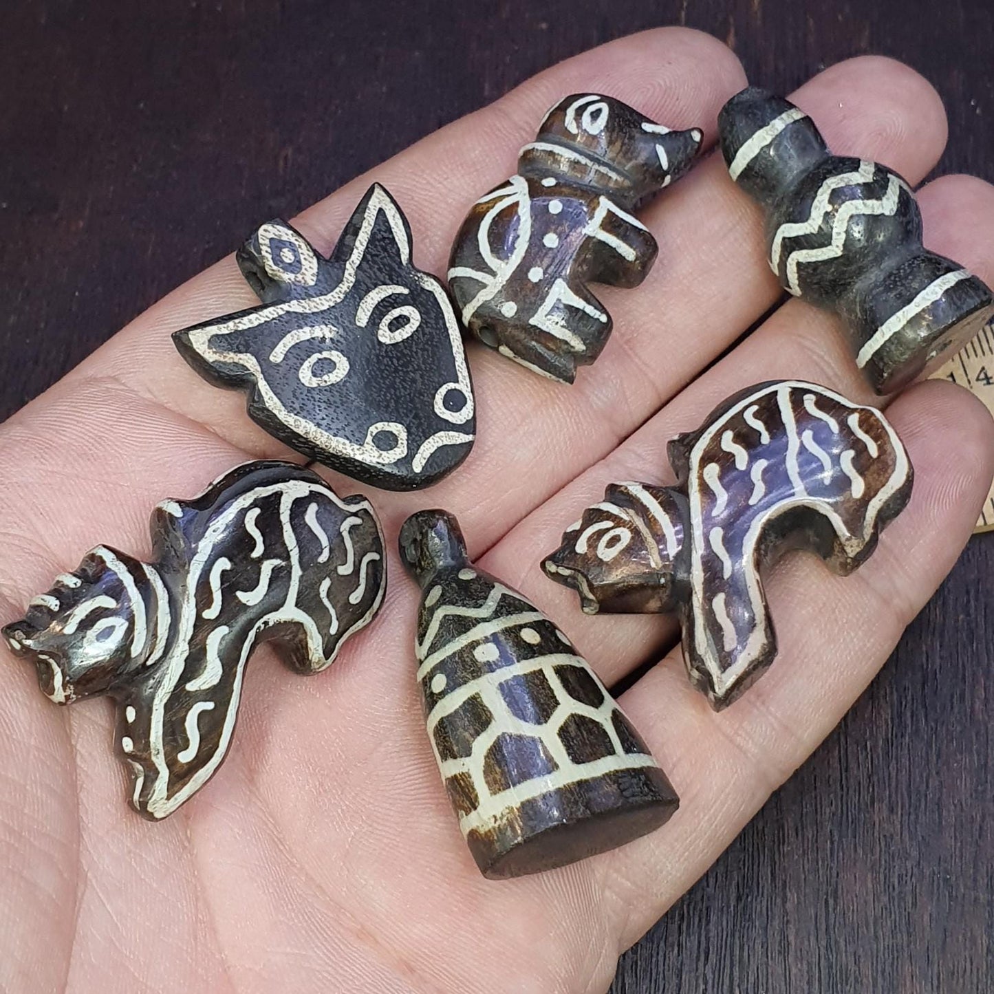 Lot 6 south asian burmese old pyu pumtek petrified wood stone beads pendants