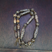 Antique south asian burmese pumtek pyu dzi 9 eyes rare patters beaded necklace