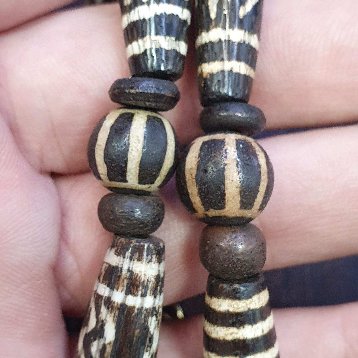 Antique south asian burmese pumtek pyu dzi 9 eyes rare patters beaded necklace