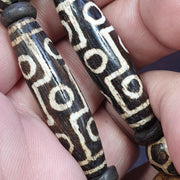 Antique south asian burmese pumtek pyu dzi 9 eyes rare patters beaded necklace