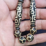 Antique south asian burmese pumtek pyu dzi 9 eyes rare patters beaded necklace