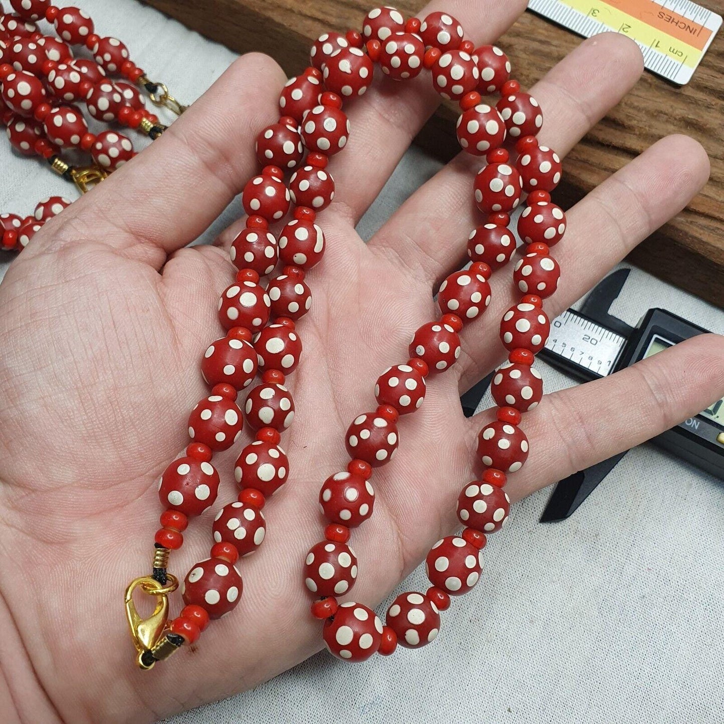 Venetian red whiteheart and venetian inspired red skunk glass beads necklacegift