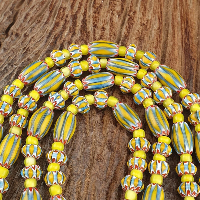 Vintage Venetian Yellow Chevron Glass Beads: 22-Inch Jewelry Supply Strand