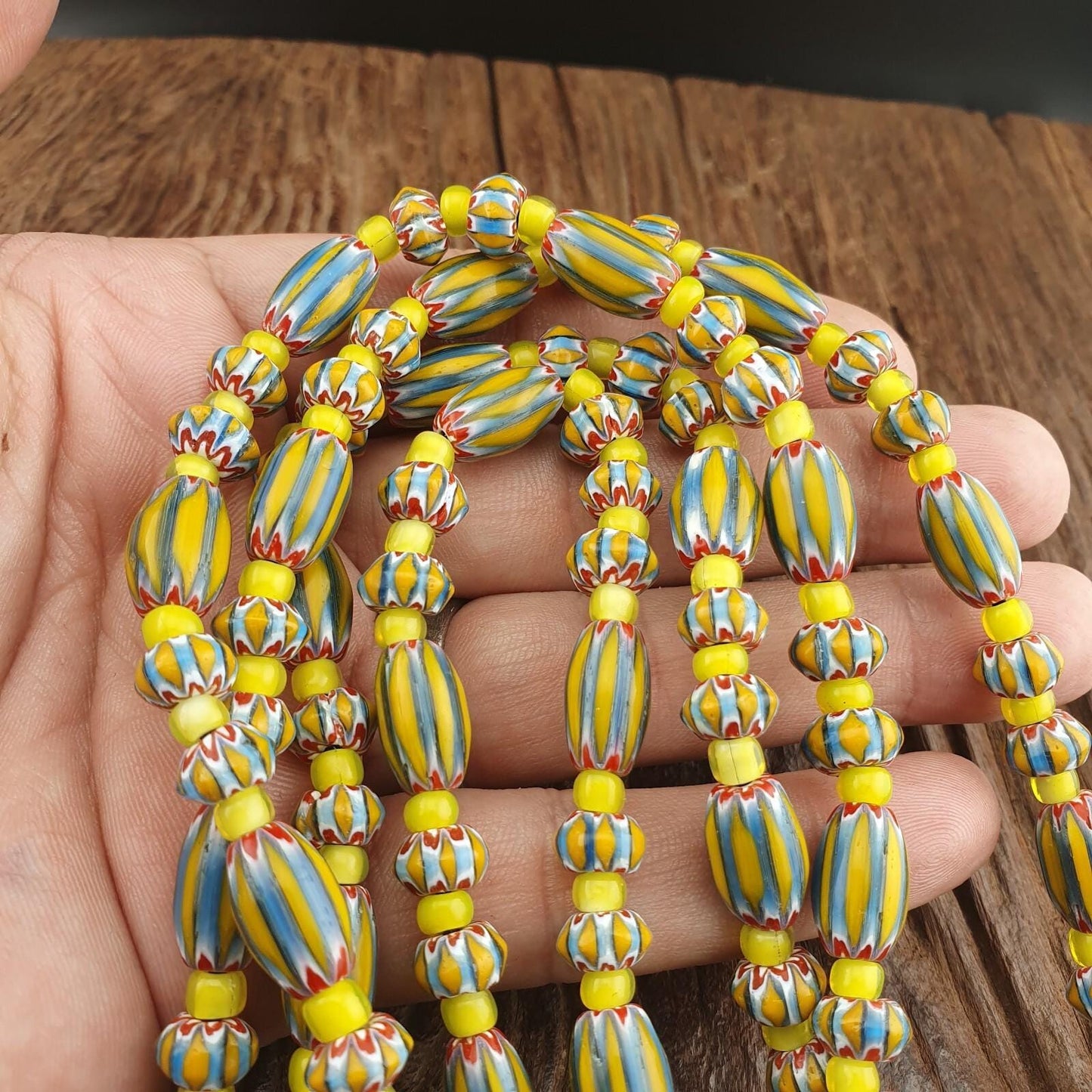 Vintage Venetian Yellow Chevron Glass Beads: 22-Inch Jewelry Supply Strand