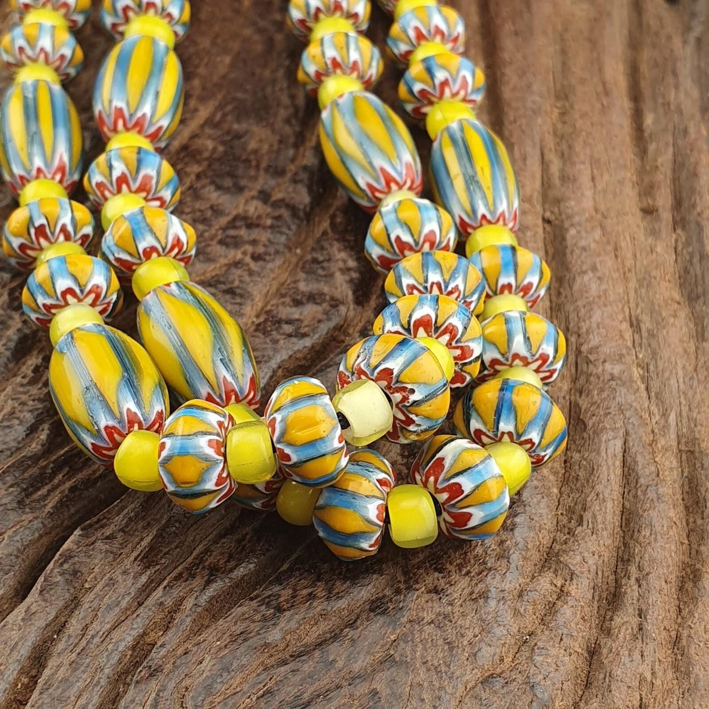 Vintage Venetian Yellow Chevron Glass Beads: 22-Inch Jewelry Supply Strand