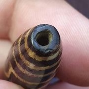 Dzi 2 eyes pattern asian burmese old pumtek petrified wood stone bead