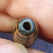 Dzi 2 eyes pattern asian burmese old pumtek petrified wood stone bead