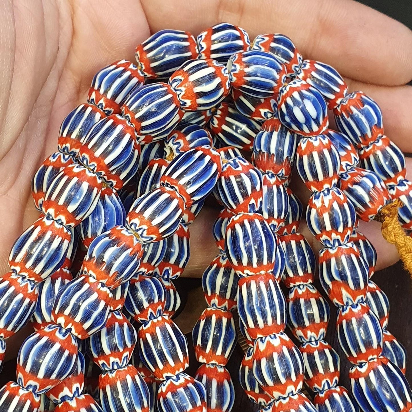 Vintage blue red chevron venetian style multilayers 11mm glass beads necklace