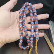 Vintage blue red chevron venetian style multilayers 11mm glass beads necklace