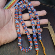 Vintage blue red chevron venetian style multilayers 11mm glass beads necklace