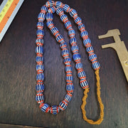 Vintage blue red chevron venetian style multilayers 11mm glass beads necklace