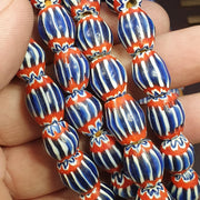 Vintage blue red chevron venetian style multilayers 11mm glass beads necklace