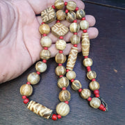 Vintage asian burmese old pumtek petrified wood stone beads necklace