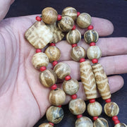 Vintage asian burmese old pumtek petrified wood stone beads necklace