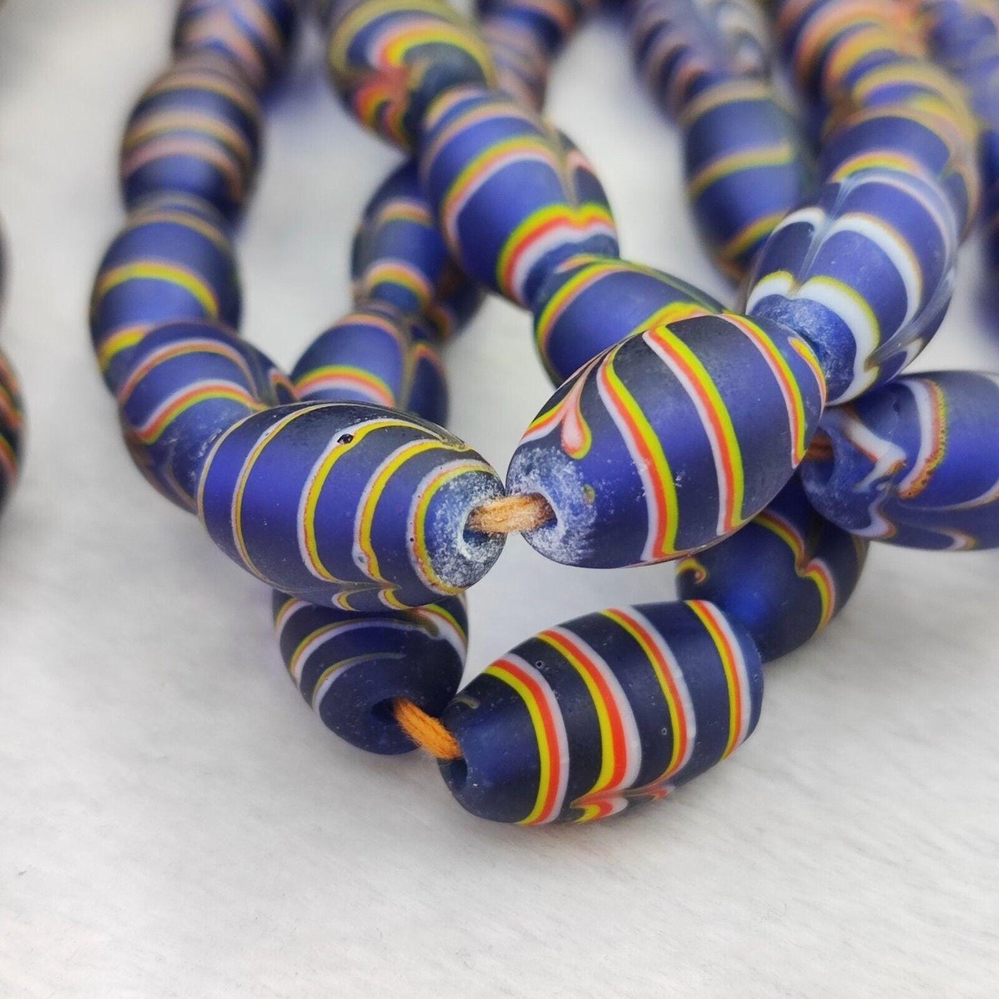 Vintage venerano art fancy  feather beads 18x9.5mm  glass beads 24" necklacegift
