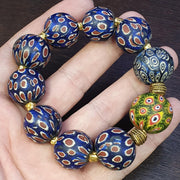 Blue Gabri Style, Ethno Boho Eyes Bracelet | Glass Trade Beads | 20mm Strand, Handmade Amulet