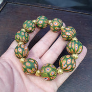 Green Gabri Style, Vintage Hundred Eyes Bead Bracelet | Round Glass Beads | Unisex Standard Size