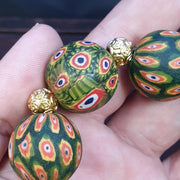 Green Gabri Style, Vintage Hundred Eyes Bead Bracelet | Round Glass Beads | Unisex Standard Size