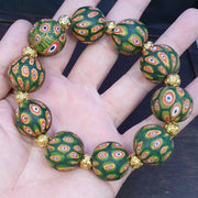 Green Gabri Style, Vintage Hundred Eyes Bead Bracelet | Round Glass Beads | Unisex Standard Size