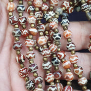 Antique etched agate decorated carnelian coral tuquoise beads necklace