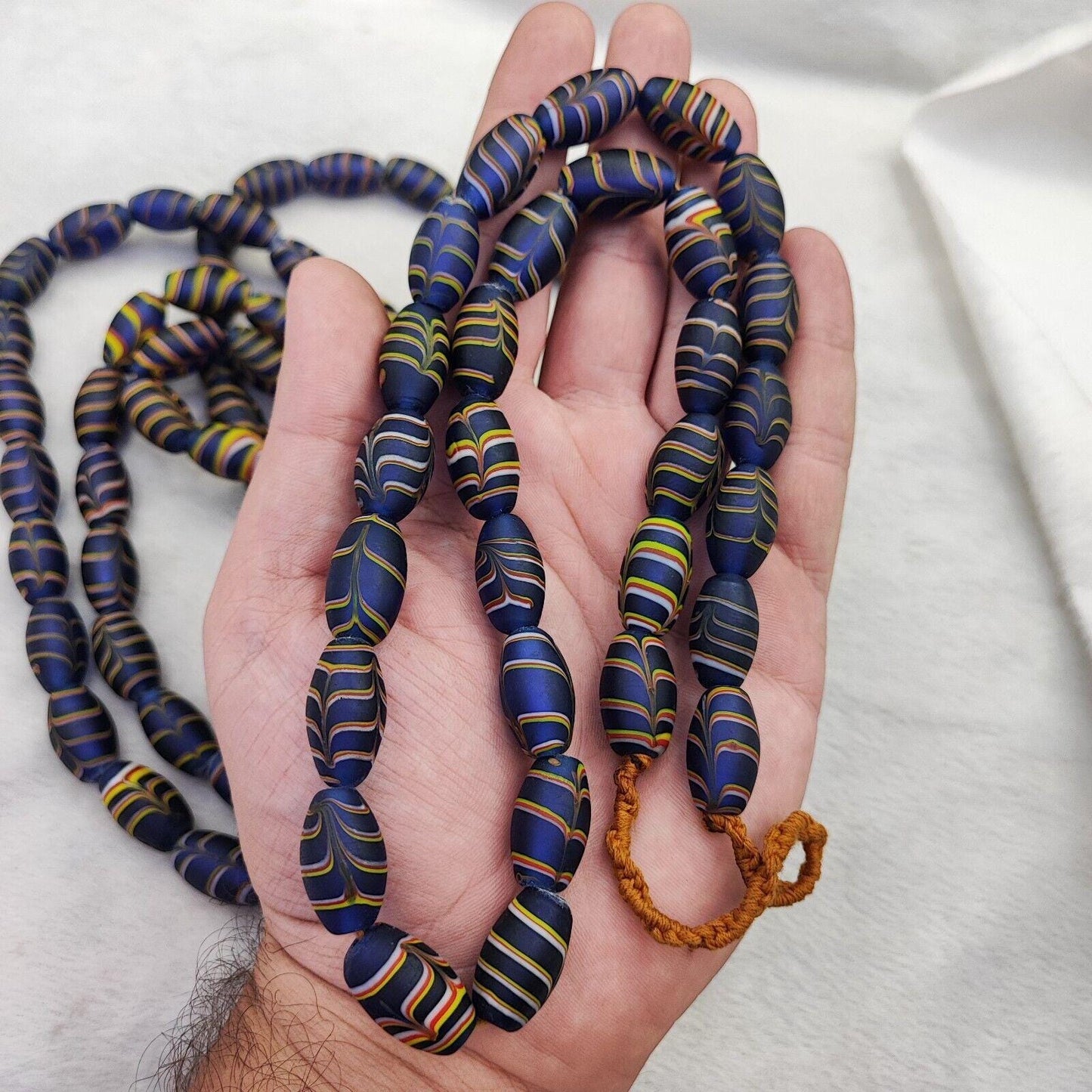 Vintage venerano art fancy  feather beads 18x9.5mm  glass beads 24" necklacegift