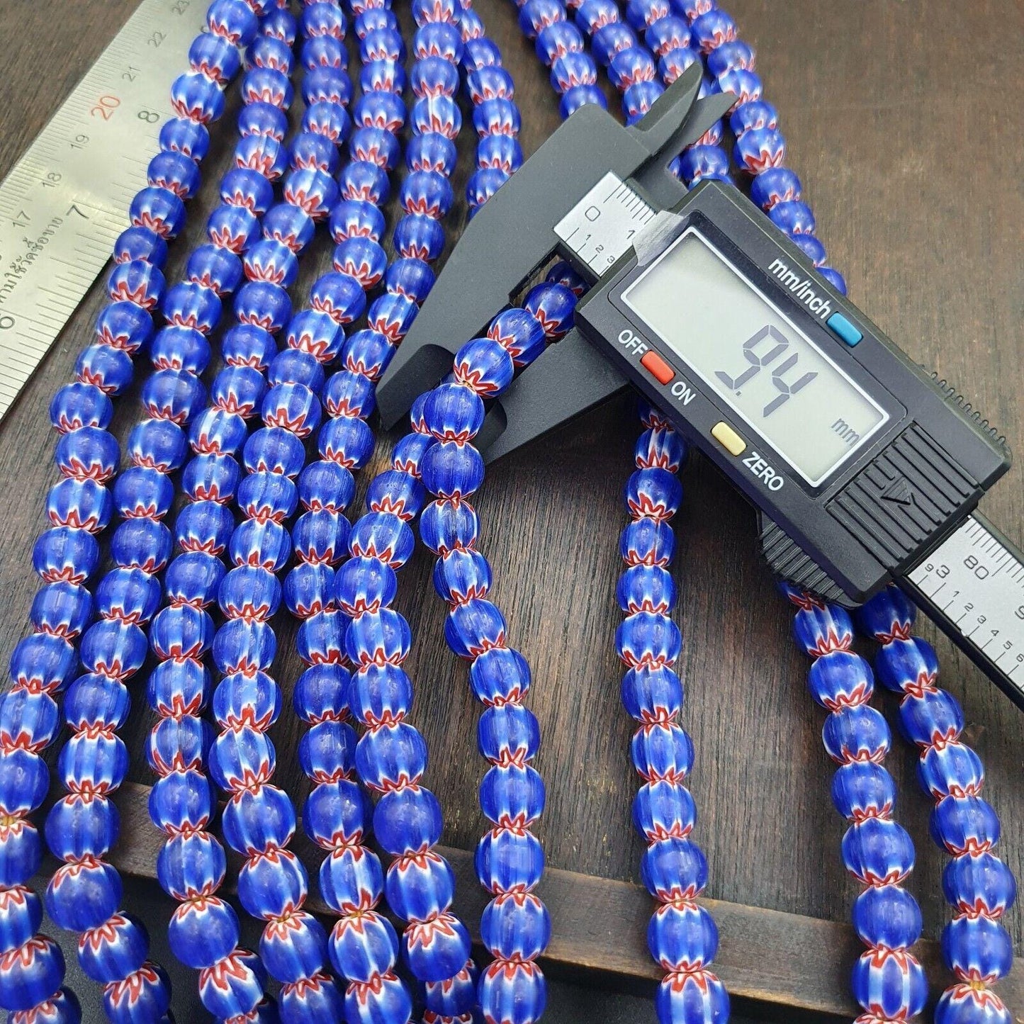 Vintage Blue Chevron Trade Bead Necklace, 24 Inch African Glass Beads