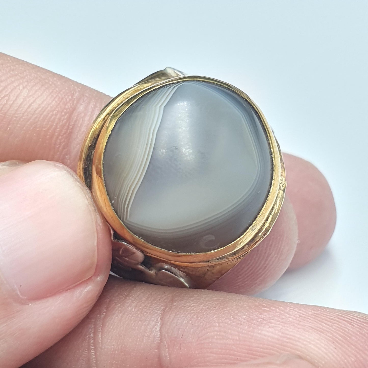 Silver Inlay brass Ring With Tibetan Eye Agate Center Stone Gold Plated ring Gift