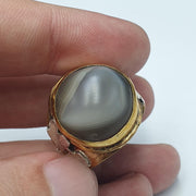 Silver inlay brass ring with tibetan eye agate center stone gold plated
