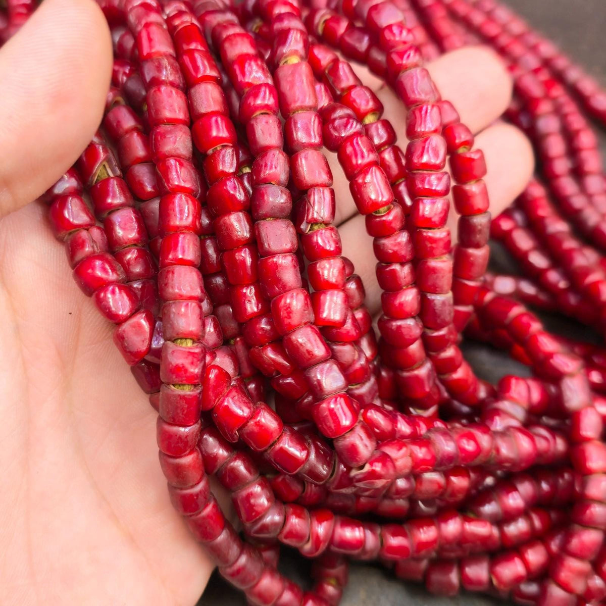 Wholesale: 30 Strand Cranberry Red White Heart Venetian Trade Beads