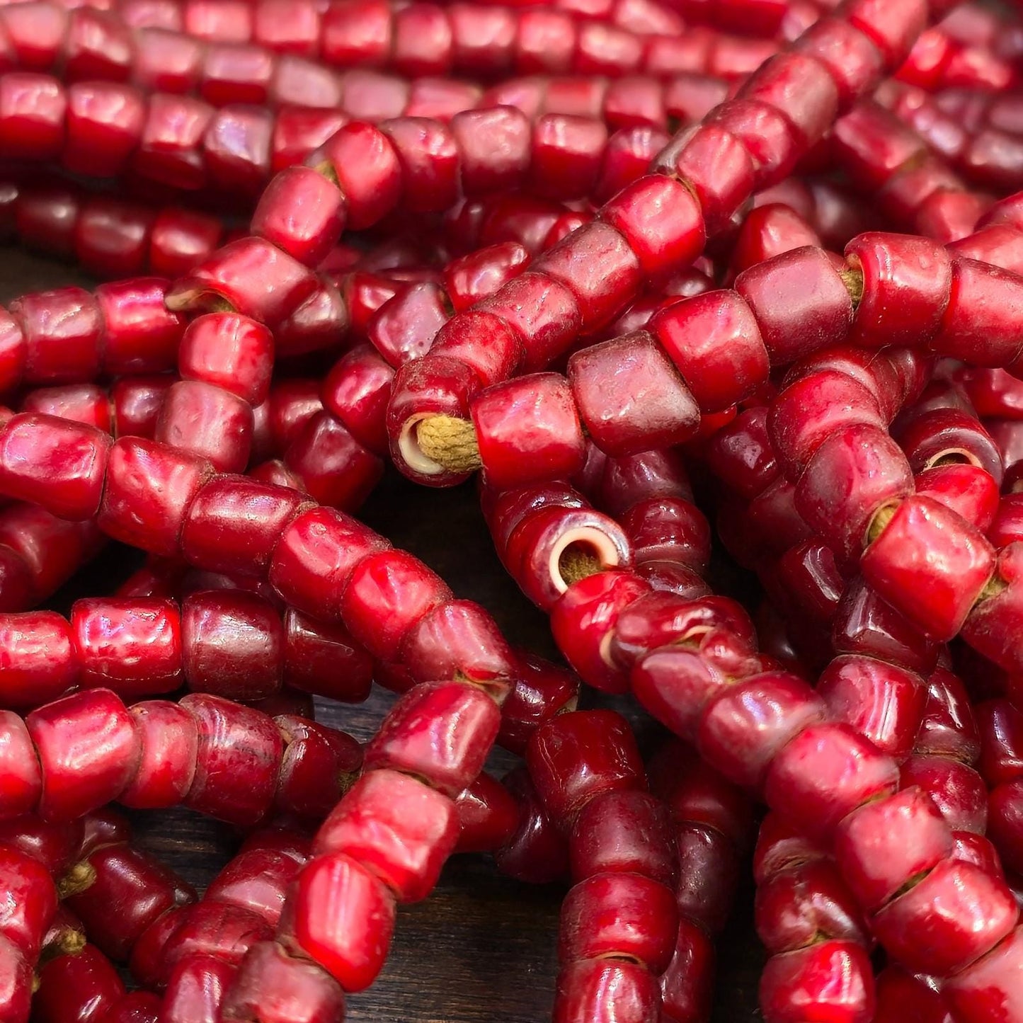 Wholesale: 30 Strand Cranberry Red White Heart Venetian Trade Beads