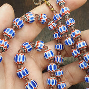 Blue chevron beads 9mm 6 layers chevron glass beaded necklace gift