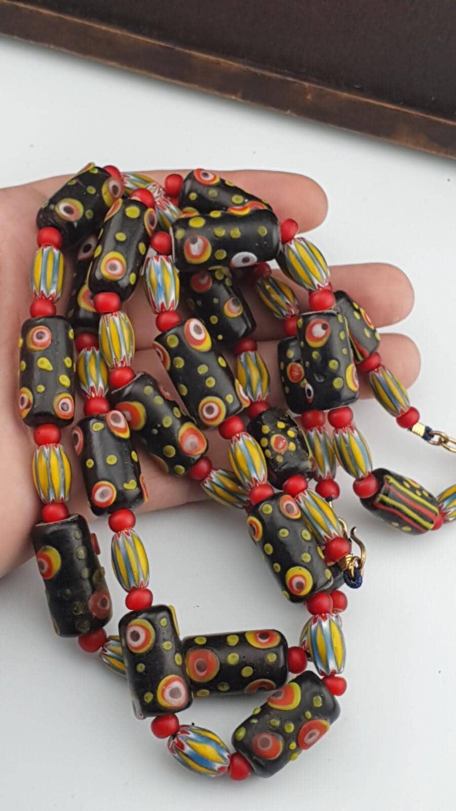 Vintage African Style Chevron Glass Bead Necklace, Gabri Eyes