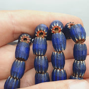 Vintage Blue Chevron Beads Necklace, Old African Glass (24 inch)