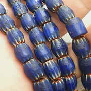 Vintage Blue Chevron Beads Necklace, Old African Glass (24 inch)