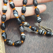 Banded Agate Necklace, Goat Eye Agate, Vintage Style 22"