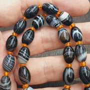 Banded Agate Necklace, Goat Eye Agate, Vintage Style 22"