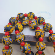Vintage African Style Chevron Glass Bead Necklace, 22 Inch