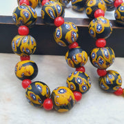 Vintage African Style Chevron Glass Bead Necklace, 22 Inch